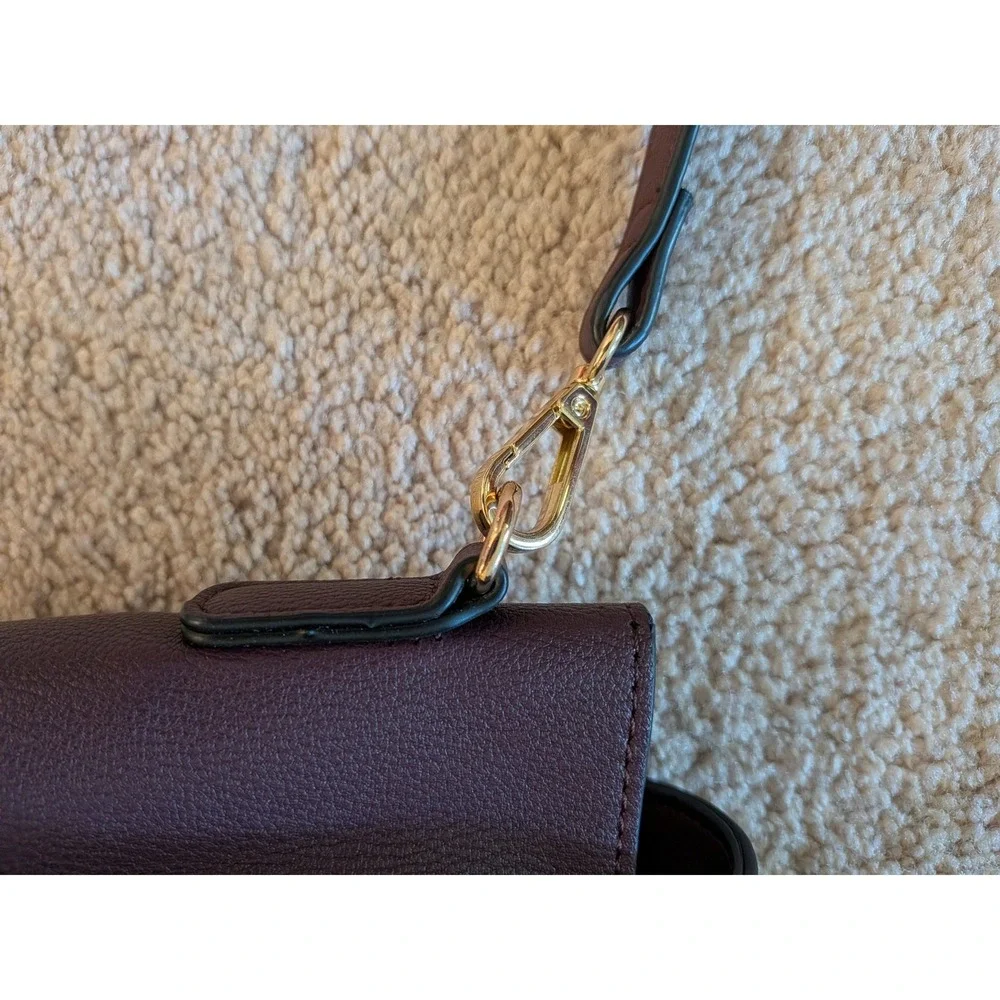 Dune London Plum‎ Purple Monogram Flap Satchel Crossbody Handbag Gold Hardware